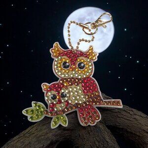 Bling Owl Keychain Bookbag Luggage Charm Sparkly Acrylic Rhinestone Clasp Gift